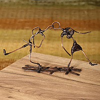 Copper sculpture, 'First Meeting' - Romantic Surrealist Oxidized Copper Sculpture of Couple