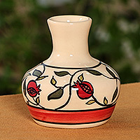 Ceramic vase, 'Pomegranate Triumph' - Handcrafted Pomegranate-Themed Red and Ivory Ceramic Vase