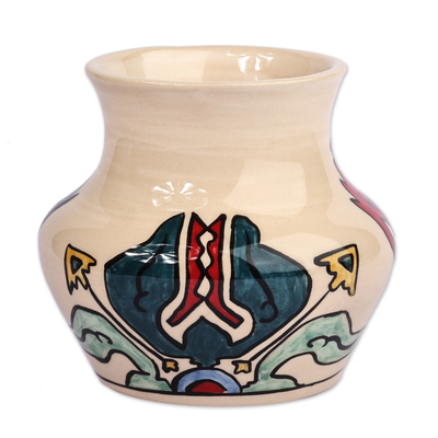 Mini florero de cerámica - Mini florero tradicional de cerámica color marfil de inspiración floral