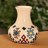 Ceramic mini vase, 'Vibrant Legacy' - Traditional Patterned Colorful Ceramic Mini Vase