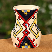 Mini jarrón de cerámica, 'Artsakh Heritage' - Mini jarrón de cerámica con estampado Artsakh hecho a mano de Armenia