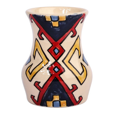 Ceramic mini vase, 'Artsakh Heritage' - Handcrafted Artsakh-Patterned Ceramic Mini Vase from Armenia