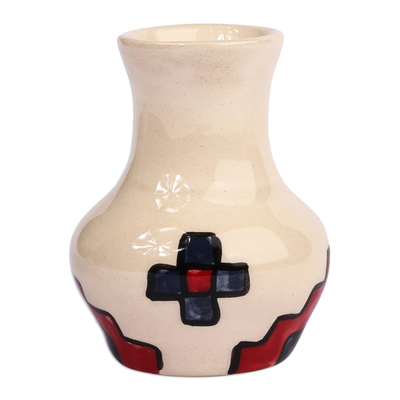 Mini florero de cerámica - Mini jarrón de cerámica con estampado tradicional hecho a mano