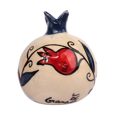 Ceramic figurine, 'Mystic Omen' - Hand-Painted Pomegranate-Shaped Ceramic Figurine