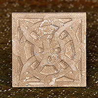 Felsite stone magnet, 'Universal Bonds' - Hand-Carved Traditional Square Felsite Stone Magnet
