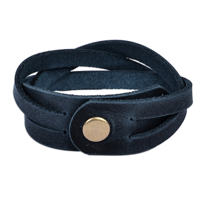 Pulsera de hilo de cuero - Pulsera de pulsera de hilo de cuero estilo trenzado en azul