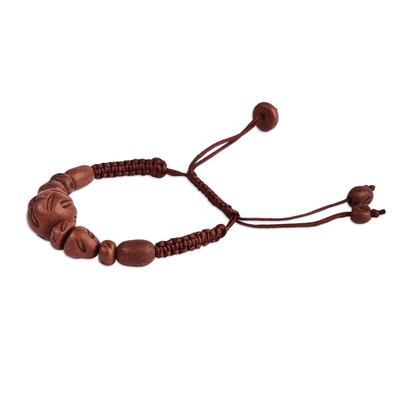 Ceramic beaded macrame pendant bracelet, 'Breathtaking Brown' - Painted Ceramic Beaded Pendant Bracelet with Macrame Cord