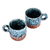 Ceramic cup and saucer, 'Blue Coffee Breeze' (set of 2) - Set of 2 Handmade Blue and Brown Ceramic Cups and Saucers