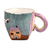 Ceramic mug, 'Urban Morning' - Cityscape-Themed Whimsical Teal and Brown Ceramic Mug