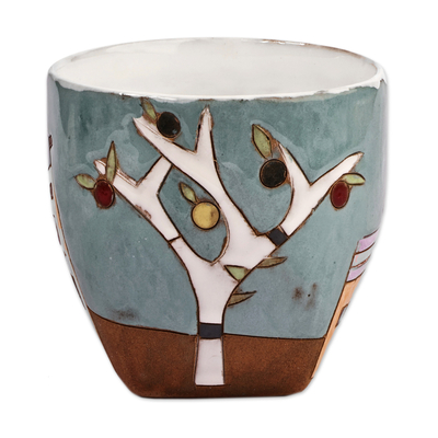 Taza de ceramica - Taza de cerámica marrón y verde azulado caprichosa con temática de paisaje urbano