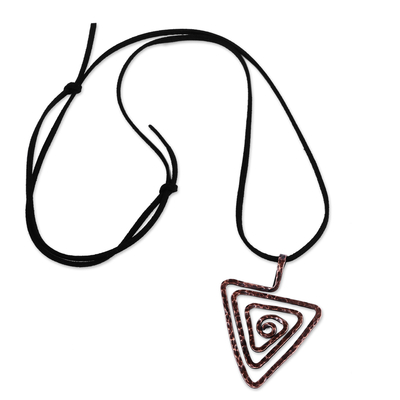 Copper pendant necklace, 'Triangular Hypnosis' - Antiqued Hammered Triangular Copper Pendant Necklace