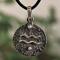 Sterling silver pendant necklace, 'Astonishing Aquarius' - Sterling Silver Aquarius Zodiac Sign Pendant Necklace