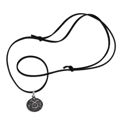Collar colgante de plata de ley - Collar con colgante de Tauro de plata de ley con cordón ajustable