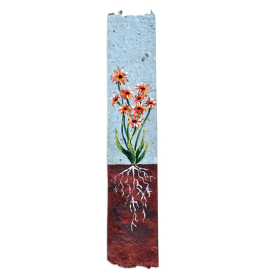 Recycled paper bookmark, 'Blossoming Glow' - Hand-Painted Nature-Themed Recycled Paper Bookmark