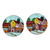 Recycled paper magnets, 'Evening at the Town' (pair) - Hand-Painted Warm-Toned Round Recycled Paper Magnets (Pair)