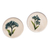 Imanes cerámicos, (par) - Dos imanes de cerámica pintados a mano con motivos de flores verde azulado