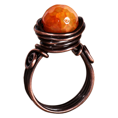 Citrine single stone ring, 'Radiant Core' - Antiqued Copper and Natural Citrine Single Stone Ring