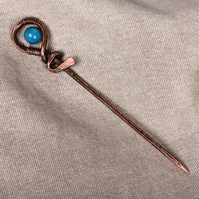 Agate and copper hair pin, 'My Celestial Beauty' - Antique-Finished Classic Blue Agate and Copper Hairpin