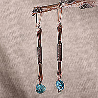 Agate dangle earrings, 'Final Blue' - Antique-Finished Copper and Natural Agate Dangle Earrings