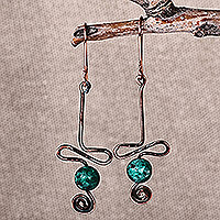 Jade dangle earrings, 'Vital Twists' - Antique-Finished Copper and Natural Jade Dangle Earrings