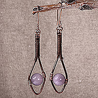 Pendientes colgantes de jade, 'Belleza del despertar' - Pendientes colgantes clásicos antiguos de cobre y jade púrpura