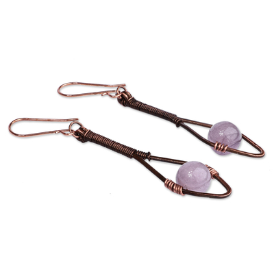 Jade dangle earrings, 'Awakening Beauty' - Antiqued Classic Copper and Purple Jade Dangle Earrings