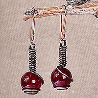 Agate dangle earrings, 'Sublime Allure' - Antiqued Traditional Copper and Red Agate Dangle Earrings