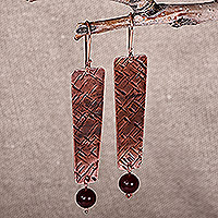Carnelian dangle earrings, 'Tale of Courage' - Antique-Finished Copper and Carnelian Dangle Earrings