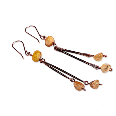 Agate waterfall earrings, 'Dancing Sunshine' - Antique-Finished Copper and Natural Agate Waterfall Earrings