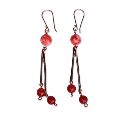 Carnelian waterfall earrings, 'Dancing Courage' - Antiqued Copper and Natural Carnelian Waterfall Earrings