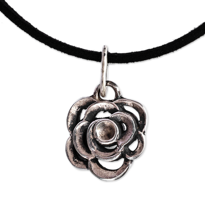 Sterling silver pendant necklace, 'Enigmatic Rose' - Polished Sterling Silver Rose Pendant Necklace from Armenia