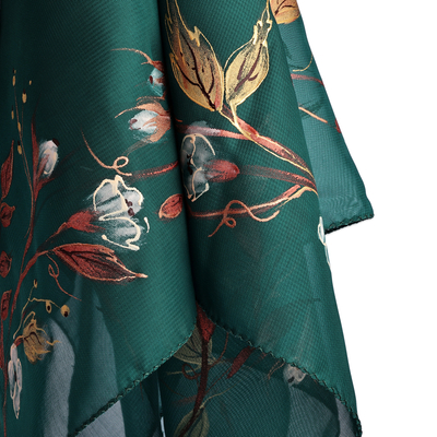 Hand-painted silk scarf, 'Harmonious Season' - Leafy and Floral Hand-Painted Soft Green Silk Scarf