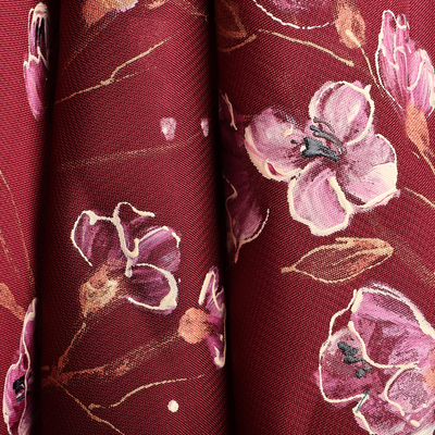 Hand-painted silk scarf, 'Regal Season' - Leafy and Floral Hand-Painted Soft Burgundy Silk Scarf