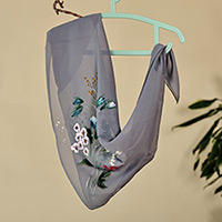 Hand-painted silk scarf, 'Primaveral Serenity' - Floral Hand-Painted 100% Silk Scarf in a Grey Base Hue