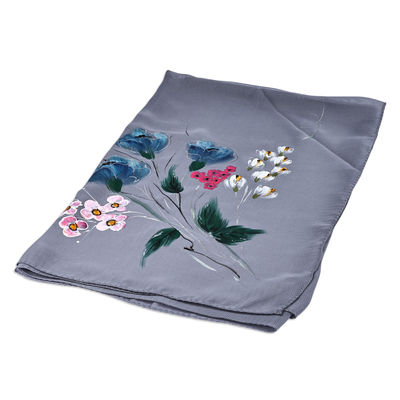 Hand-painted silk scarf, 'Primaveral Serenity' - Floral Hand-Painted 100% Silk Scarf in a Grey Base Hue