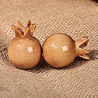 Imanes de madera, 'Tiny Glory' (par) - Imanes de madera de árbol lindon natural en forma de granada (par)