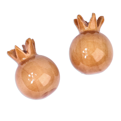 Wood magnets, 'Tiny Glory' (pair) - Pomegranate-Shaped Natural Lindon Tree Wood Magnets (Pair)