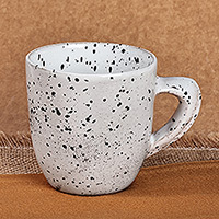Ceramic mug, 'Dot Delight' - Handcrafted Dot-Patterned Black and White Ceramic Mug