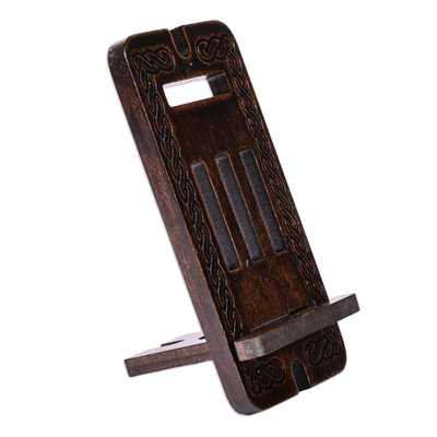 Soporte para teléfono de madera - Soporte Para Teléfono Tradicional Hecho A Mano En Madera De Haya Marrón Oscuro