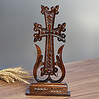 Cruz de madera - Cruz Tradicional De Madera De Haya Marrón Oscuro Tallada A Mano