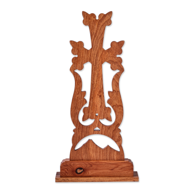 Wood cross, 'Faith and Mountains' - Classic Nature-Themed Beechwood Cross from Armenia