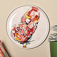 Ceramic decorative plate, 'Tender Flutter' - Hand-Painted Butterfly-Themed Ceramic Decorative Plate