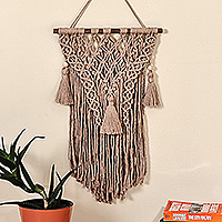 Cotton macrame wall hanging, 'Ancestral Sands' - Traditional Brown Cotton Macrame Wall Hanging