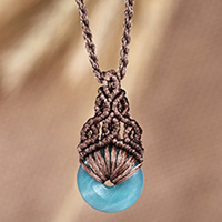 Amazonite macrame pendant necklace, 'Clear Beauty' - Adjustable Macrame Necklace with Amazonite Pendant