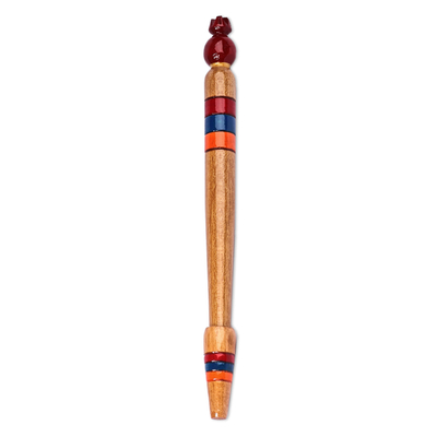 Wood pen, 'Pomegranate Words' - Pomegranate-Themed Classic Painted Beech Wood Pen