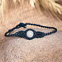 Topaz macrame pendant bracelet, 'Goddess of Sagaciousness' - Handmade Dark Blue Cotton and Topaz Macrame Pendant Bracelet