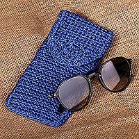 Crocheted glasses case, 'Vision of Glamour' - Crocheted Handcrafted Blue Glasses Case from Armenia