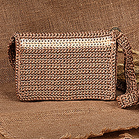 Crocheted sling bag, 'Chic Companion' - Brown and Ivory Crocheted Sling Bag Handcrafted in Armenia