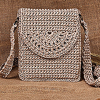 Crocheted sling bag, 'Crossbody Chic' - Small Crocheted Beige Sling Bag Handcrafted in Armenia