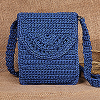 Crocheted sling bag, 'Crossbody Glam' - Crocheted Small Sling Bag in Blue Shade Handmade in Armenia